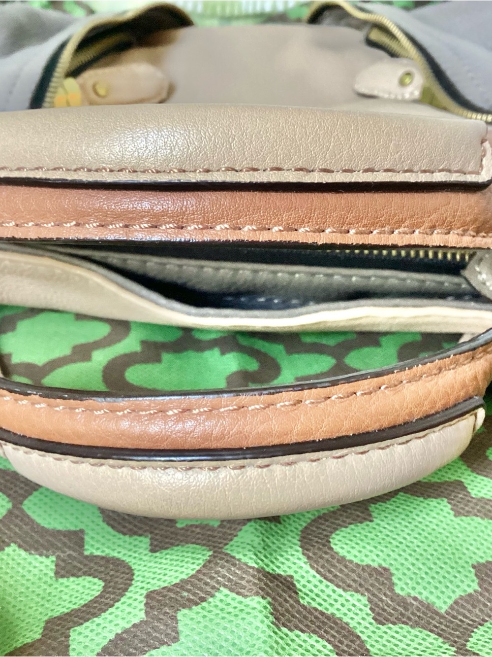 orYANY “Lian” Tri-Tone Leather Satchel in Beige, Gray & Tan - Picture 8 of 12